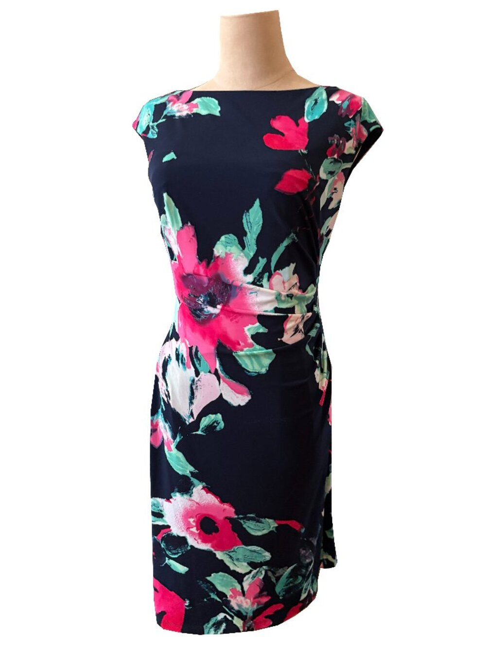 Ralph Lauren Navy Floral Size 6 Petite Cinched Waist Dress